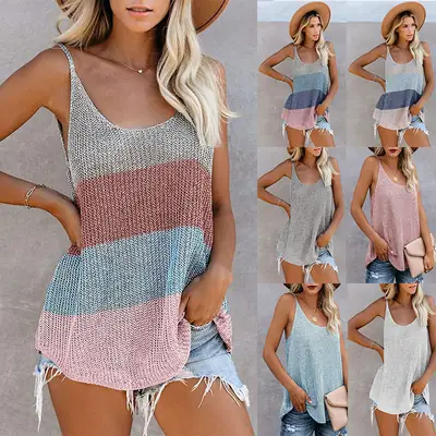 Women Knitted Striped Camisole Vest Summer 2025