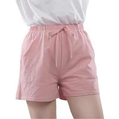 Women Pink Cotton Drawstring Shorts Casual Wear