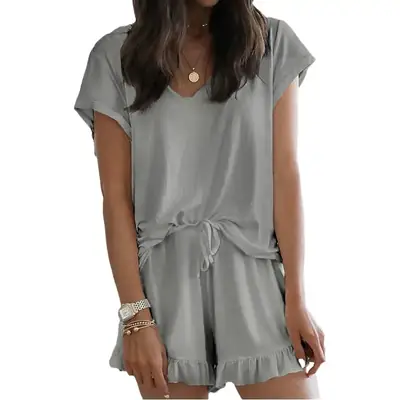 Pink Two-Piece Summer Women's V Neck Casual Suit