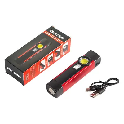 USB Rechargeable COB Flashlight Red Black Portable Emergency Light