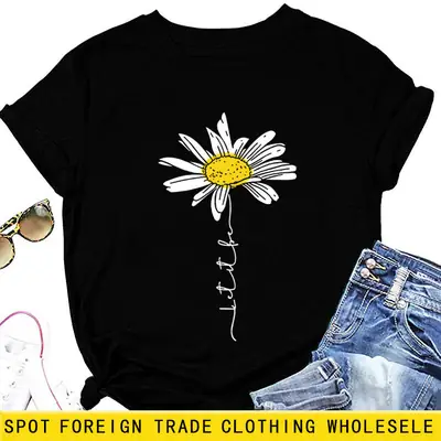 Blue Daisy Letter T-Shirt for Women