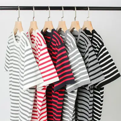Red Striped Cotton T-Shirt for Men Women Loose Fit