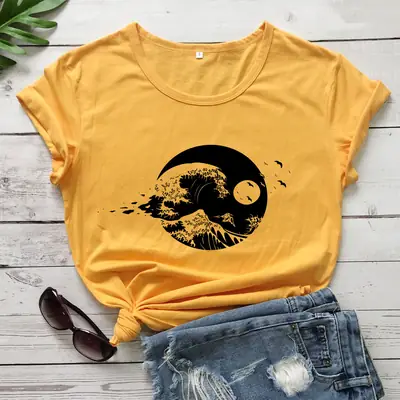 Yellow Graphic T-Shirt with Mountain Design