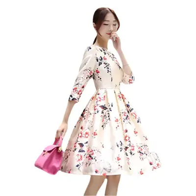2025 Korean Floral Mid-Length Dress for Women