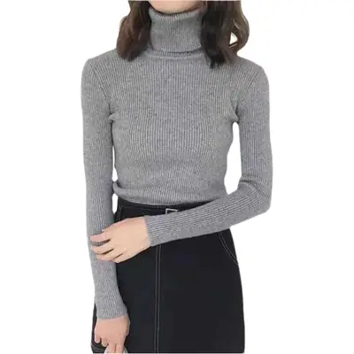 Women's Light Blue Turtleneck Pullover Sweater