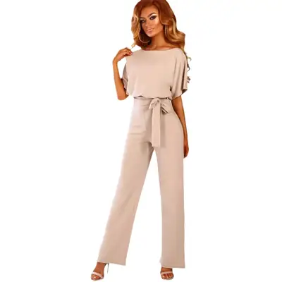 Black Lace-up Button Jumpsuit Women 2019 Spring Summer