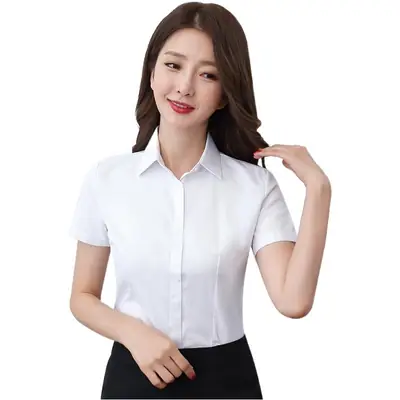 Women White Short Sleeve Anti-Greying Shirt 2024