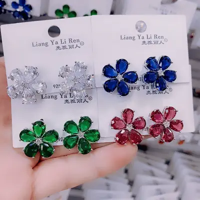 Blue Flower Zircon Earrings for Women