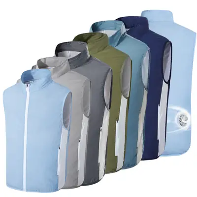 Blue Zipper Sleeve Vest for Summer Cooling Outdoor Work