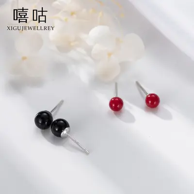 Xigu Earrings S925 Silver Round Bead Ball Fashion Men Women