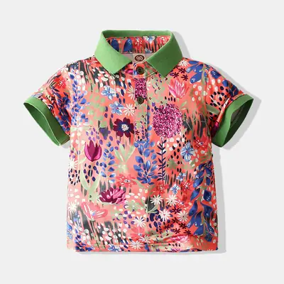 2023 Summer Boys Floral Polo Shirt Green Sleeve