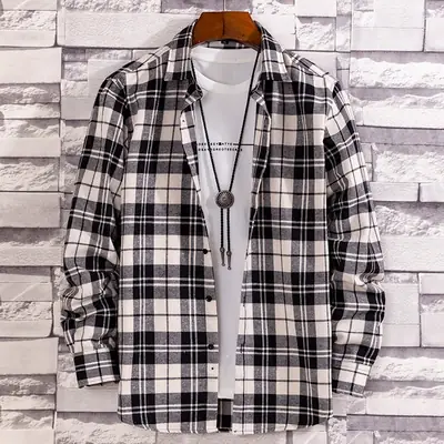 Men's Slim Fit Plaid Long Sleeve Shirt