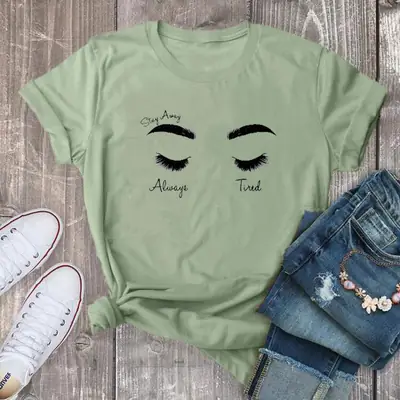 Black Graphic T-Shirt with "Stay Away Always Tired" Design