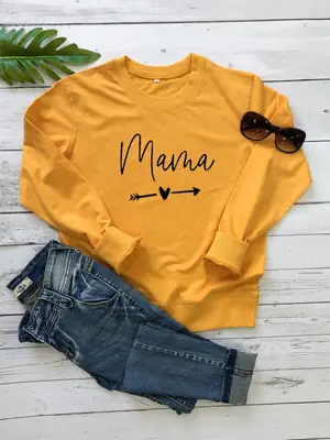 Mama Arrow Print Yellow Crewneck Sweater