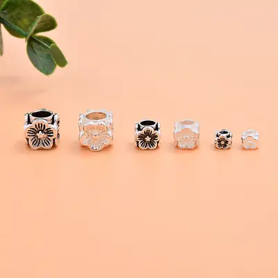 S925 Sterling Silver Four Sided Flower Bracelet Beads