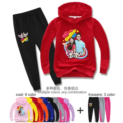 Black Cartoon Hoodie Sweatpants Set for Kids