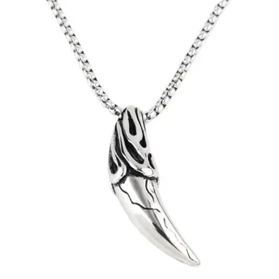 Hip-Hop Wolf Tooth Necklace for Men Silver Chain