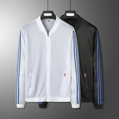 Men's Light Blue Striped Track Jacket 2024