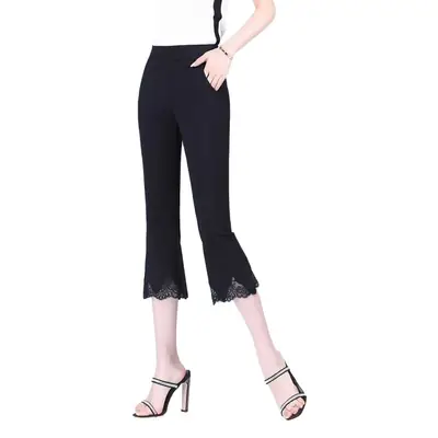 Lace Flared Pants Women Summer High Waist Casual Pants