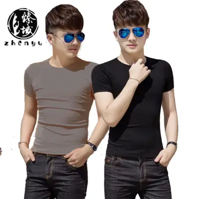 Men Black Cotton Short Sleeve Crew Neck T-Shirt