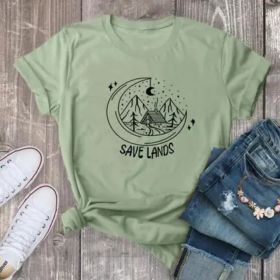 Save Lands Moon Tree Print Yellow T-Shirt