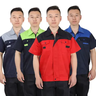 Factory Direct Summer Work Shirt Navy Red Short Sleeve