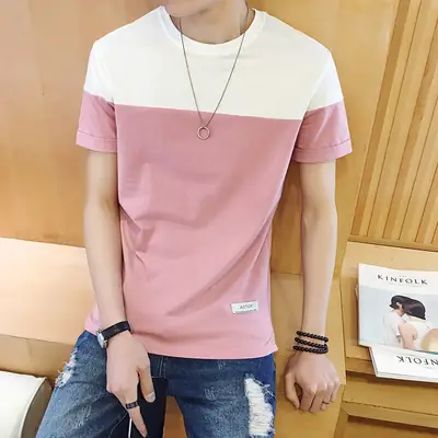 Men Slim Fit Cotton T-Shirt Blue White 2024