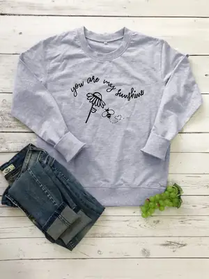 Grey Crewneck Sweatshirt with "You Are My Sunshine" Print