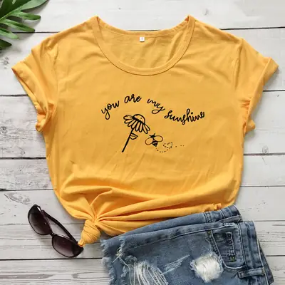 White Cotton T-Shirt with "You Are My Sunshine" Graphic