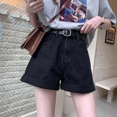 Women 2020 Denim Shorts Loose Wide Leg A-Line Cream