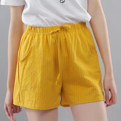 Women Black Striped Cotton Shorts Plus Size 2021