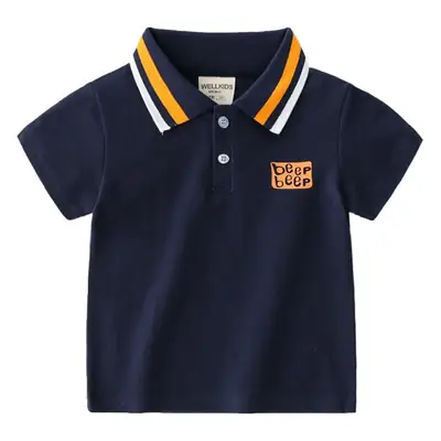 Boys Navy Blue Polo Shirt with Yellow Trim