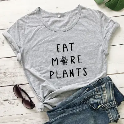 Eat More Plants T-Shirt Black Short Sleeve
