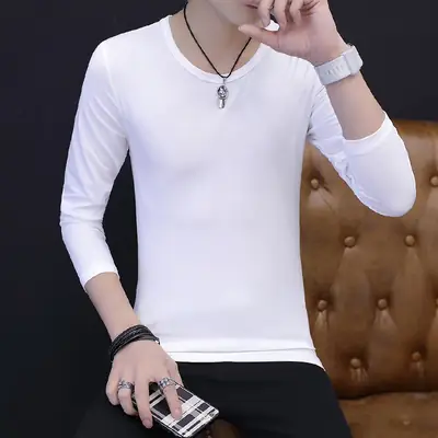 Men's Pure White Long Sleeve T-Shirt Slim Fit All Year