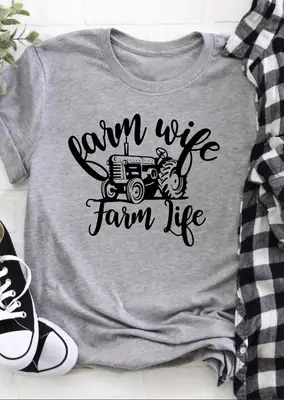 Farm Life Grey Cotton T-Shirt Short Sleeve