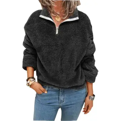 Women Velvet Coat Blue Zip Front Plus Size