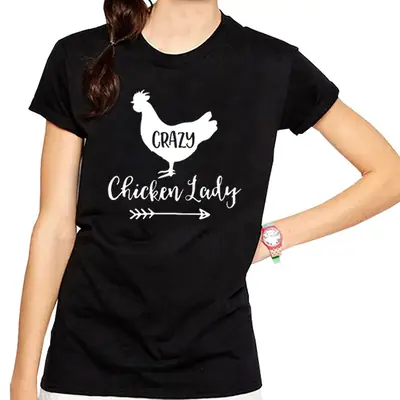 Crazy Chicken Lady Black T-Shirt Short Sleeve