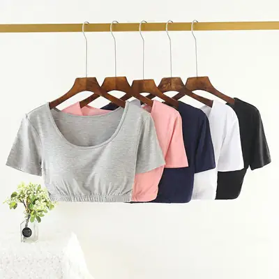 Women's Pink Yoga Top No Underwire Round Neck