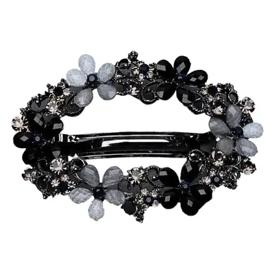 Black Crystal Flower Hair Clip for Women