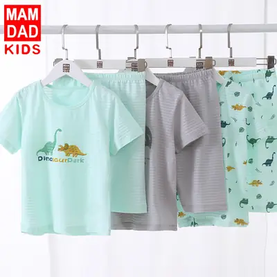 Children's Mint Dinosaur Printed Cotton Shorts Set