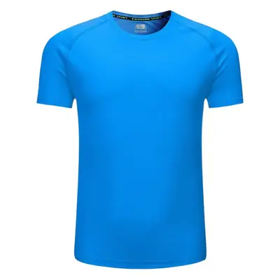 Men Blue Logo Round Neck Sports T-Shirt Quick Dry Sweat Wicking