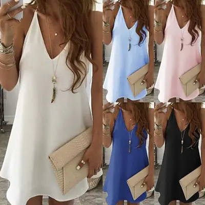 Women's V-Collar Chiffon Suspenders Dress Yellow