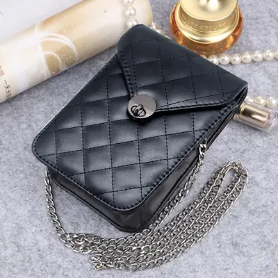Black Quilted Women's Shoulder Bag with Logo Closure