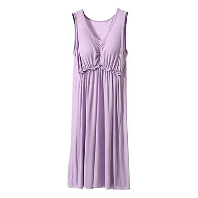 Korean Style Purple V-Neck Sleeveless Dress with Chest Pad