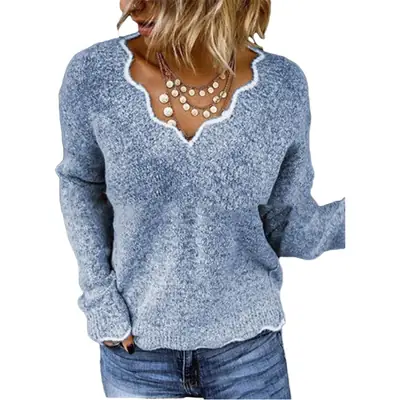 Women V-Neck Knitted Pullover Sweater Multi Color