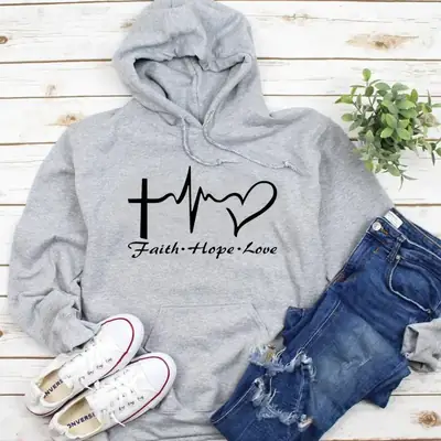 Faith Hope Love Hooded Sweatshirt Grey