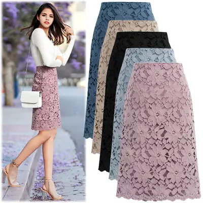 Black Lace Mid-Length Skirt Women's Spring New