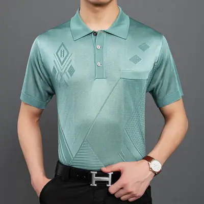 Men's White Silk Polo T-Shirt Summer Wear