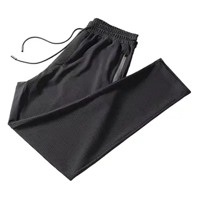 Men's Black Mesh Ice Silk Leg-Tie Pants