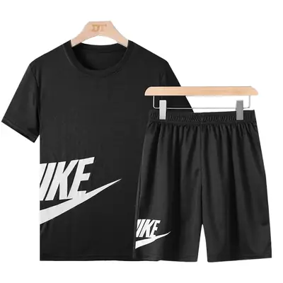 Men Nike Running Shorts & T-Shirt Set Grey Large